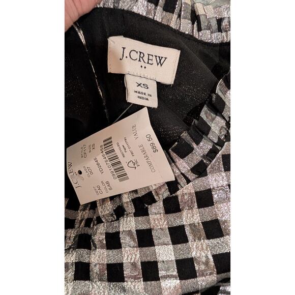 J Crew Womens Metallic Shiny Gingham Puff Sleeve Top Sz XS Ruffle NWT Futuristic - Picture 5 of 7